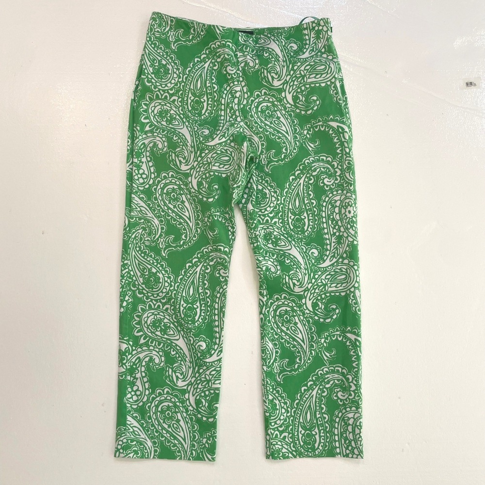 Lauren Ralph Lauren Pants Womens‎ 10 Green Cotton Paisley Straight Leg Preppy